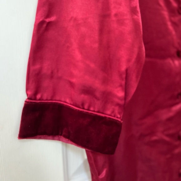 Vintage Satin Velvet Trim Pyjama Shirt Dress S Ruby - Picture 5 of 15